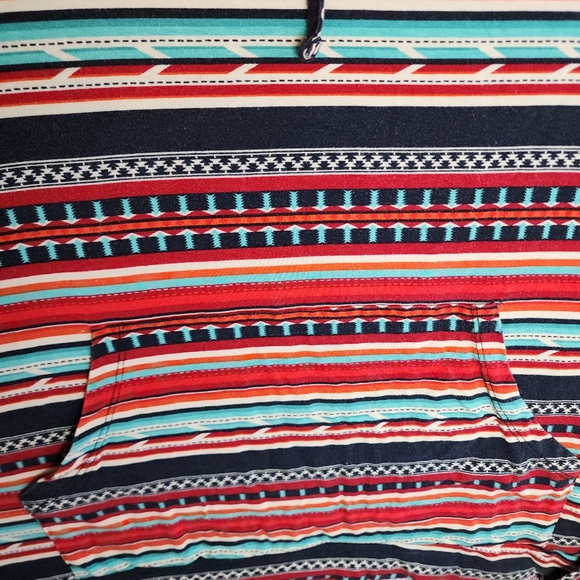 Rock & Roll Denim Red Striped Aztec Print Pullover Hoodie Size XL - Picture 6 of 10
